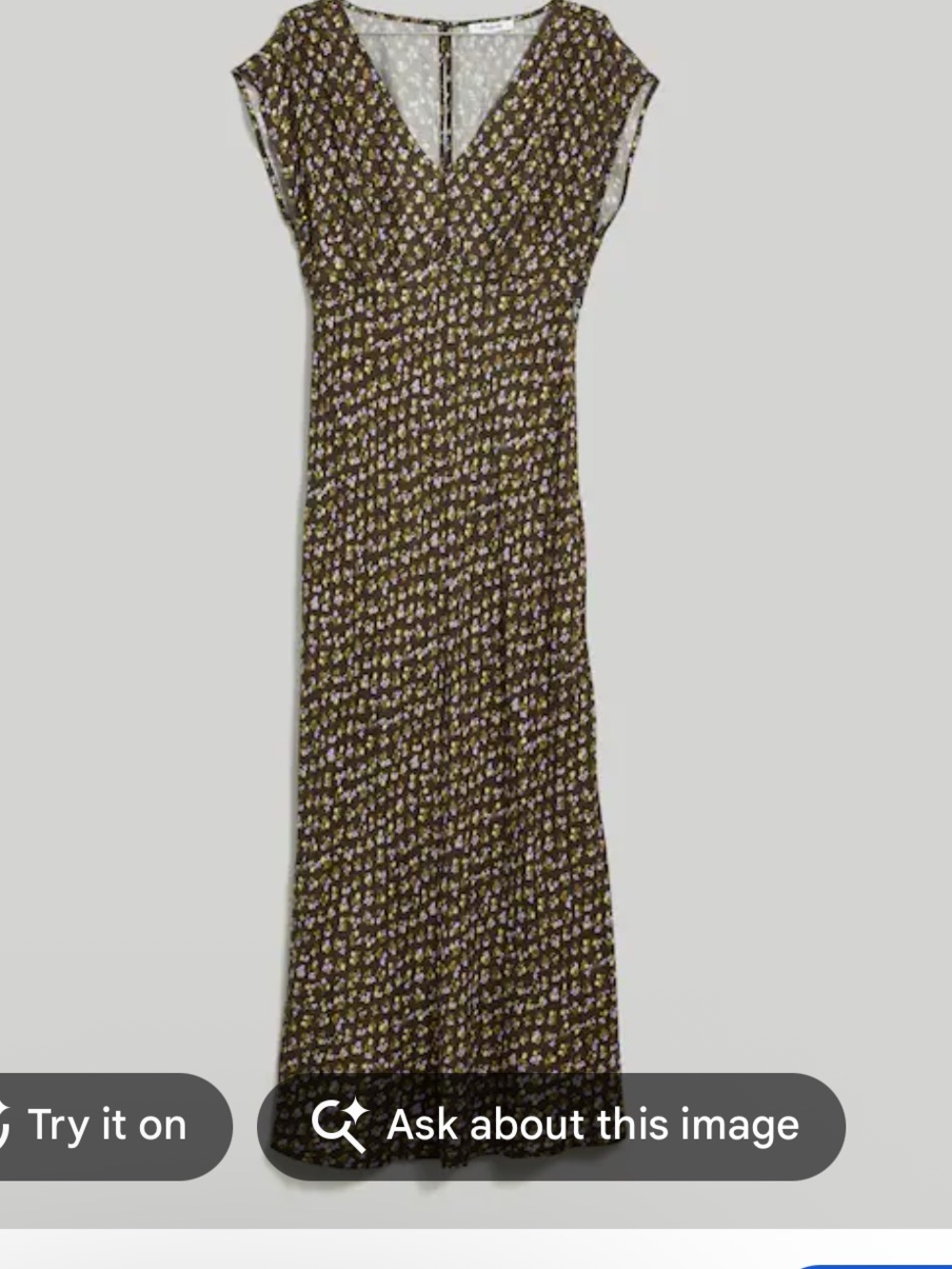 Madewell Olive Floral Maxi Dress with V-Neck and Cap Sleeves